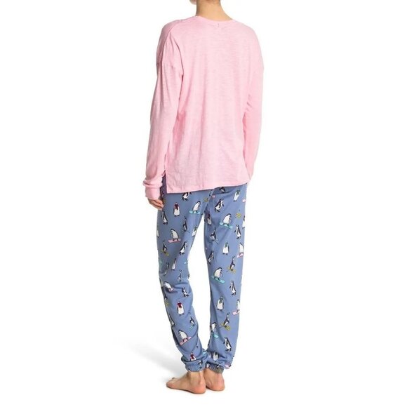 Cozy Zoe Womens Pink Blue Penguins Long Sleeve Pajamas 2 Pc Sets Sz S New - Picture 2 of 9